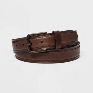Men's Leather Belt - Strap with Heat Crease & Edge Stitch  (Dark Brown)